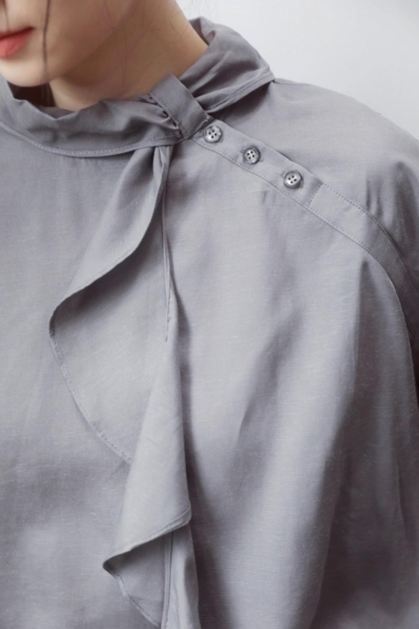 Silk Linen Ruffle Shirt