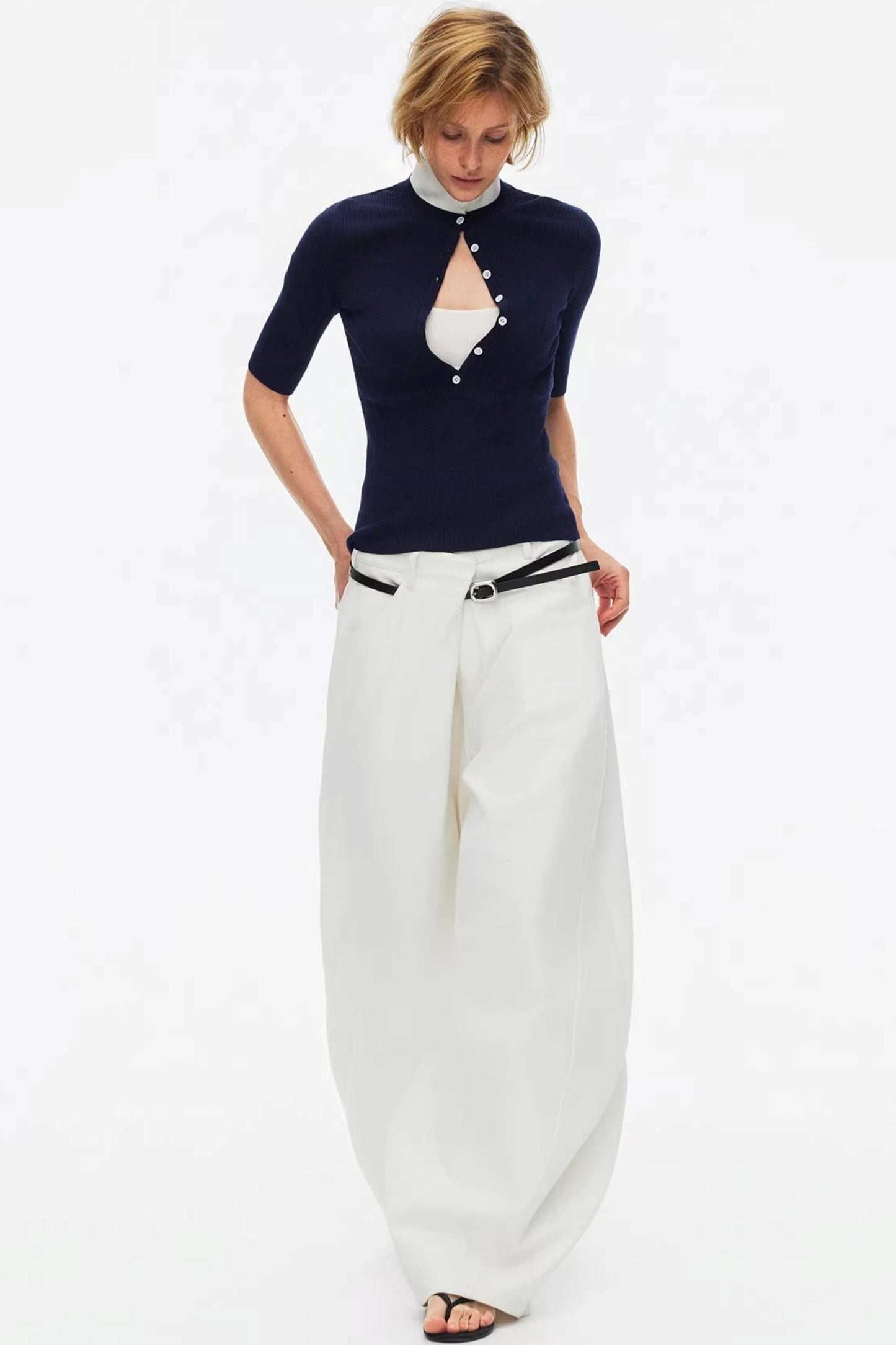 Lyocell Color-Blocked Knit Top