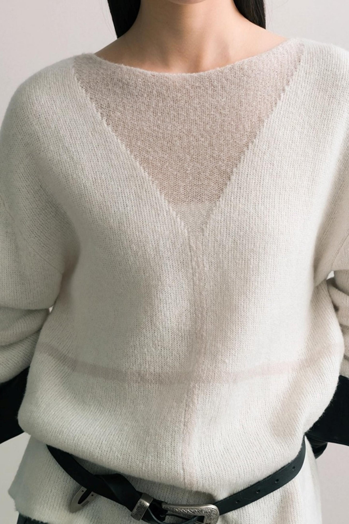 Translucent Knit V-Neck Top