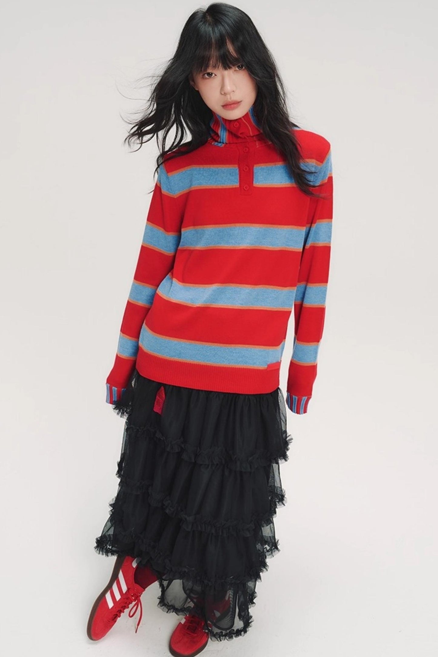 Color-Blocked Striped Knit Sweater