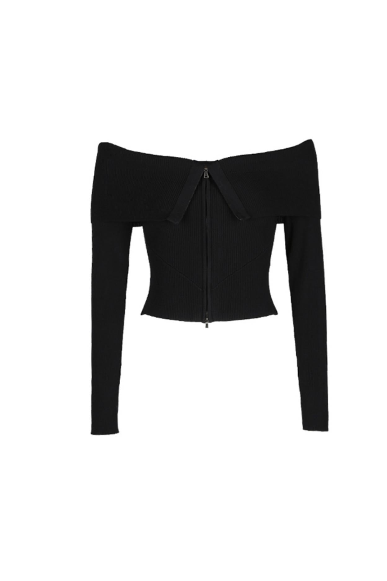 Doppel-Reißverschluss Strick Schultertop