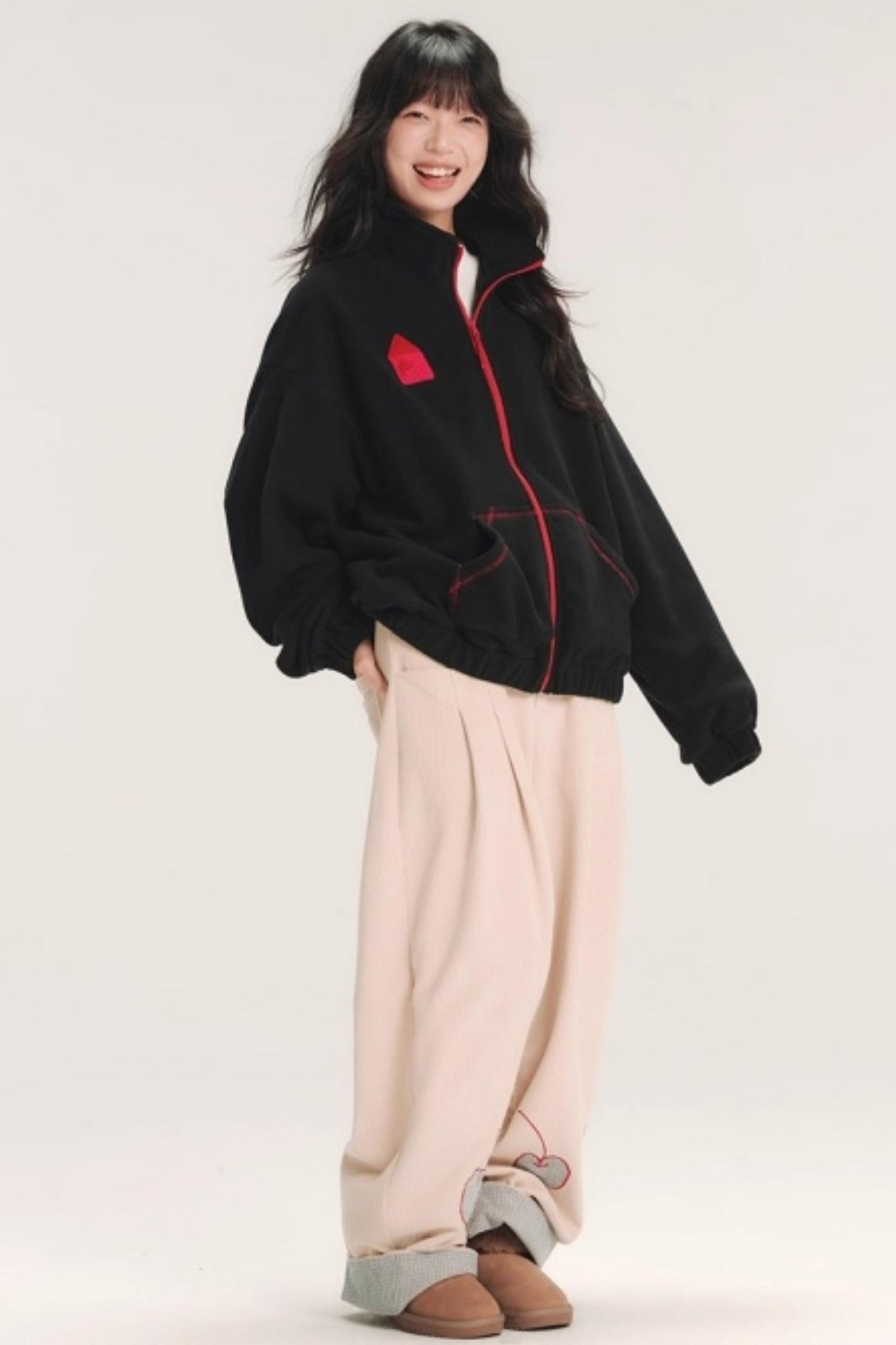 Color-Block Embroidery Fleece Jacket