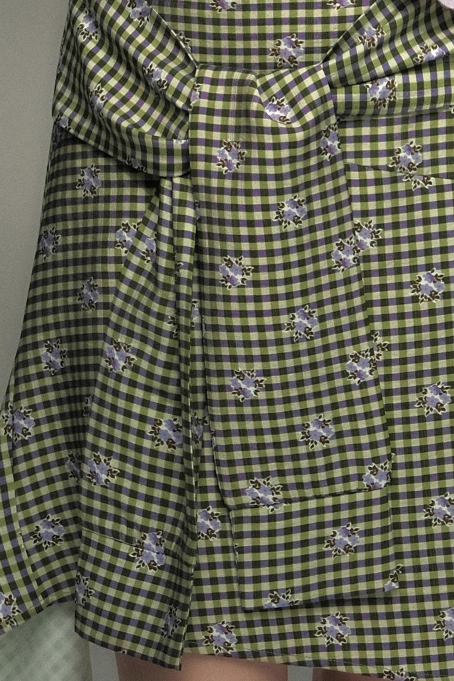 Retro Green Check Lace-Up Skirt