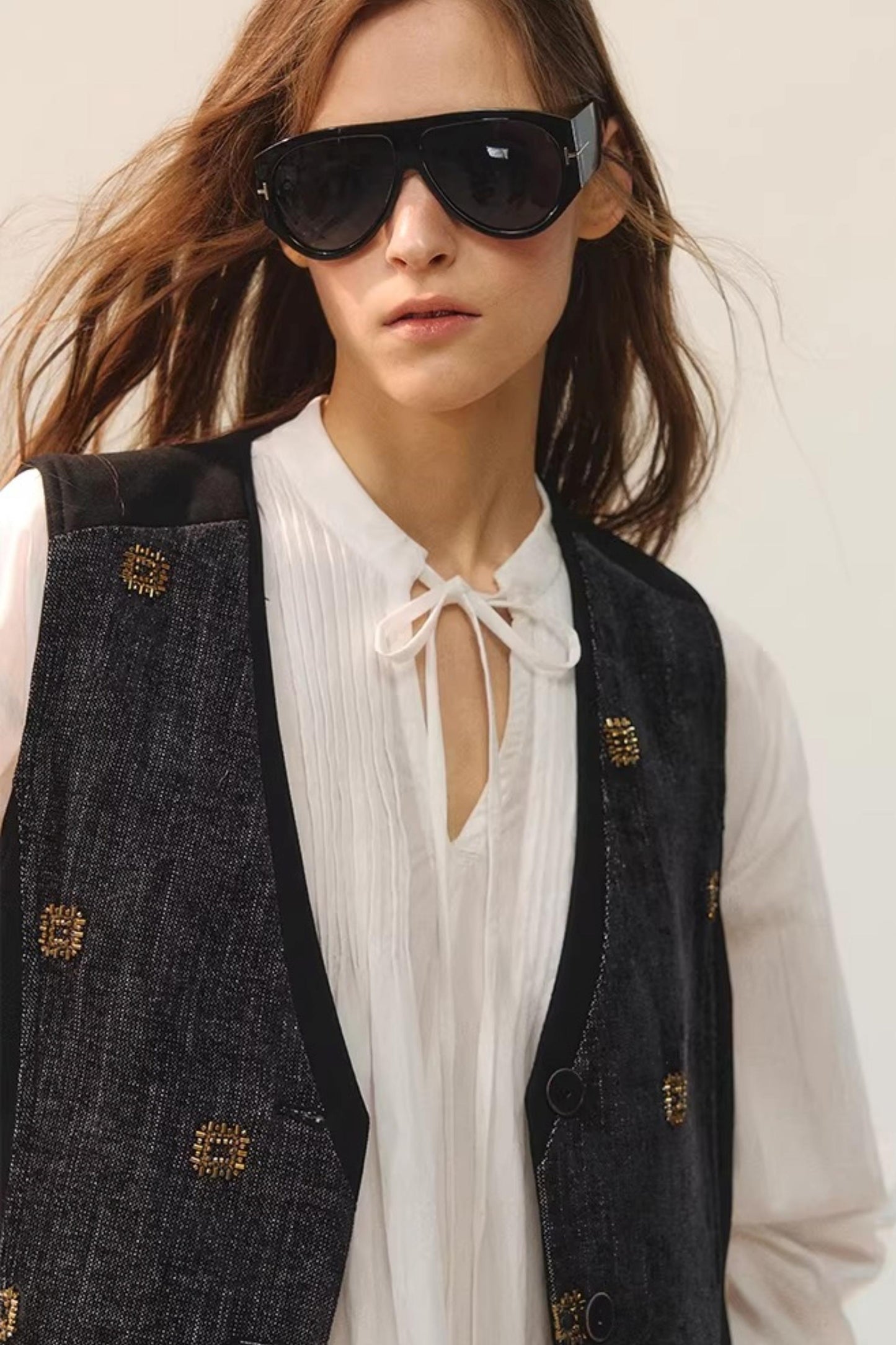 Beaded Retro V-Neck Vest Set-Up