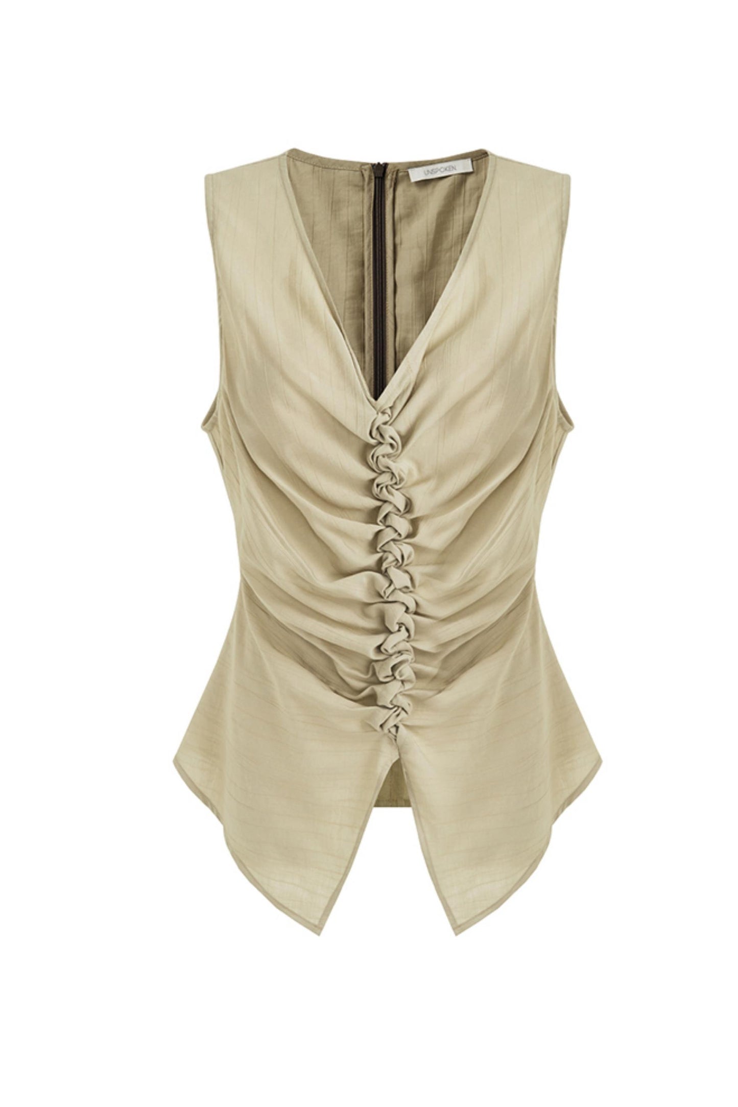 Khaki V-Neck Sleeveless Top