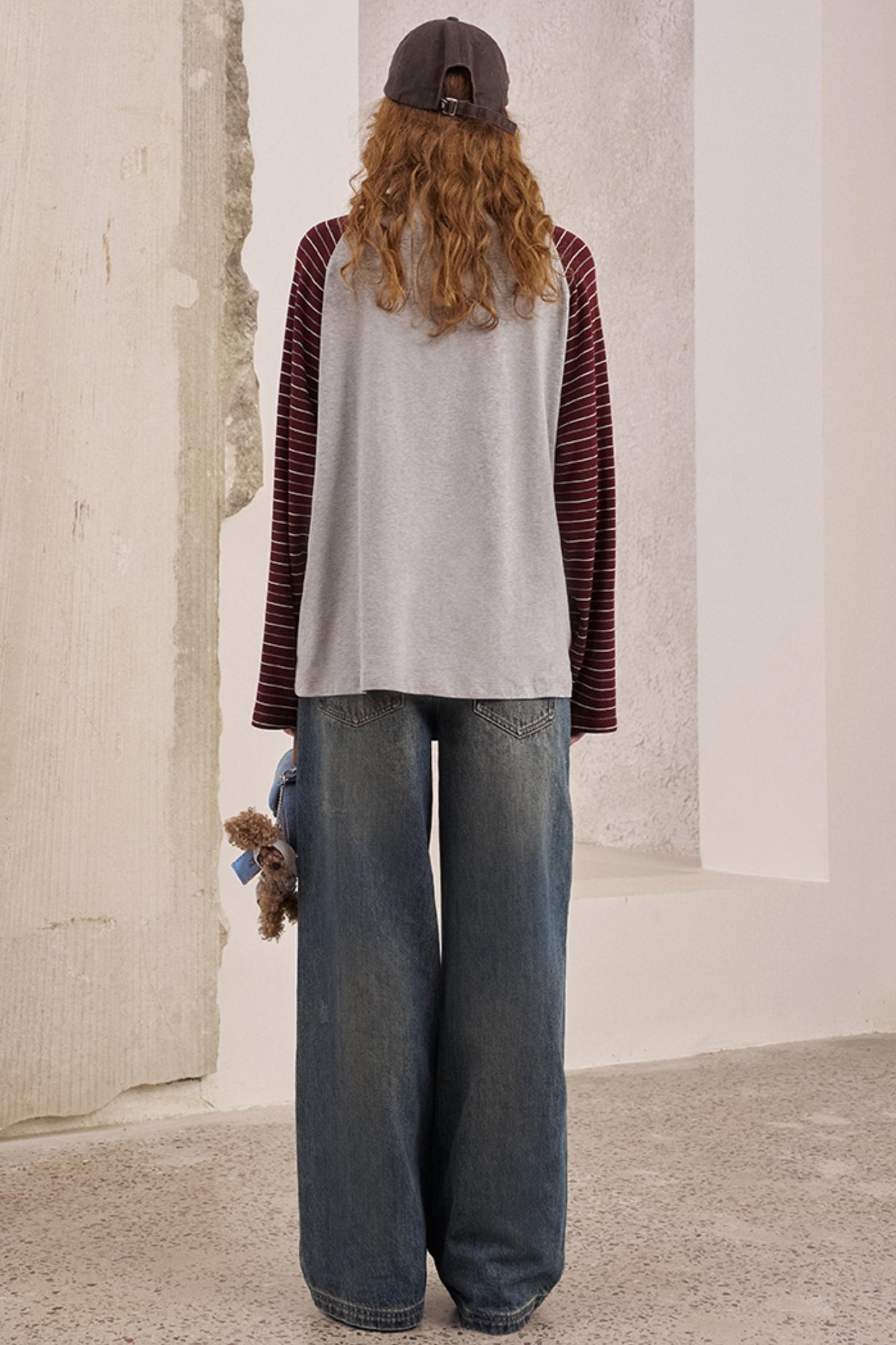 Bear Print Striped Long Sleeve T-Shirt