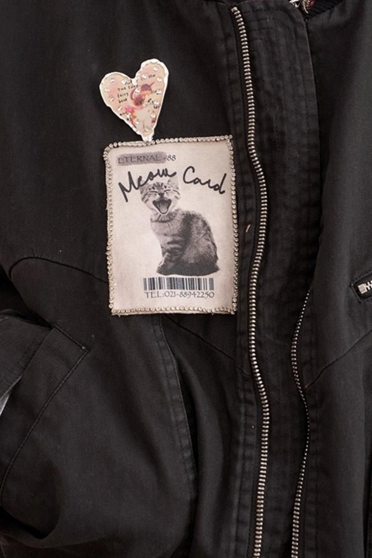 Kitten Badge Dropped Shoulder Jacket