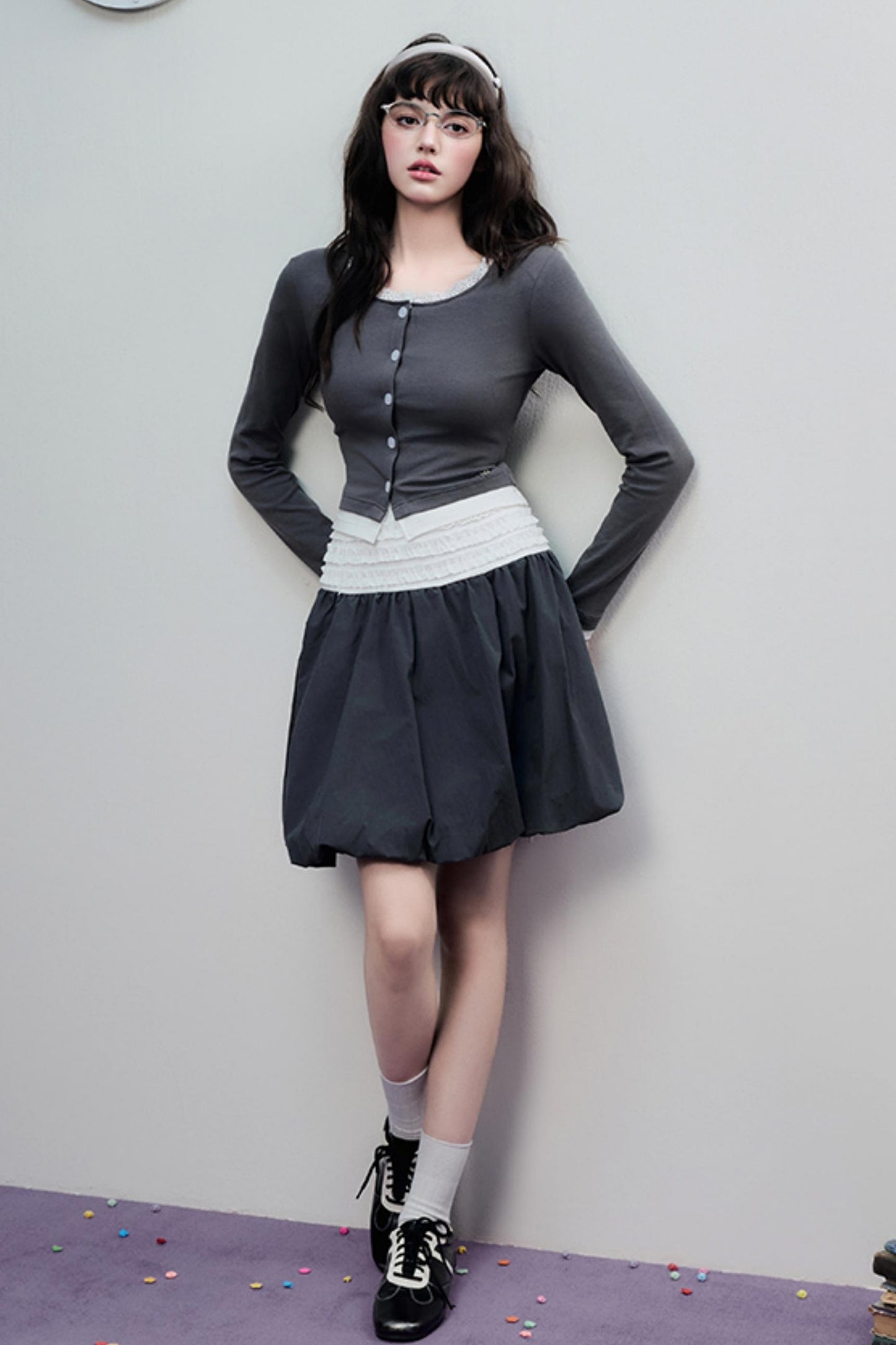 Gray Pleated Midi Skirt