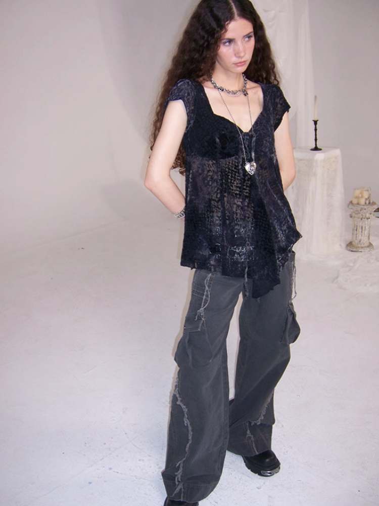 High Waist Square Collar Puff Sleeve Tops