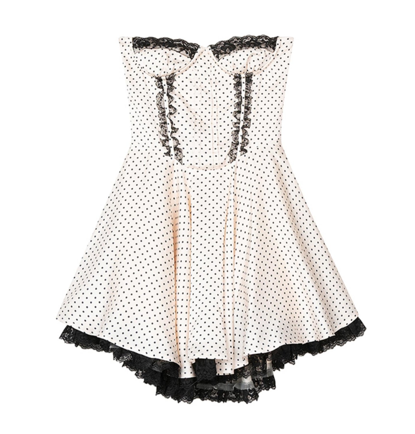 Satin Dot Lace Puff Skirt Mini Dress