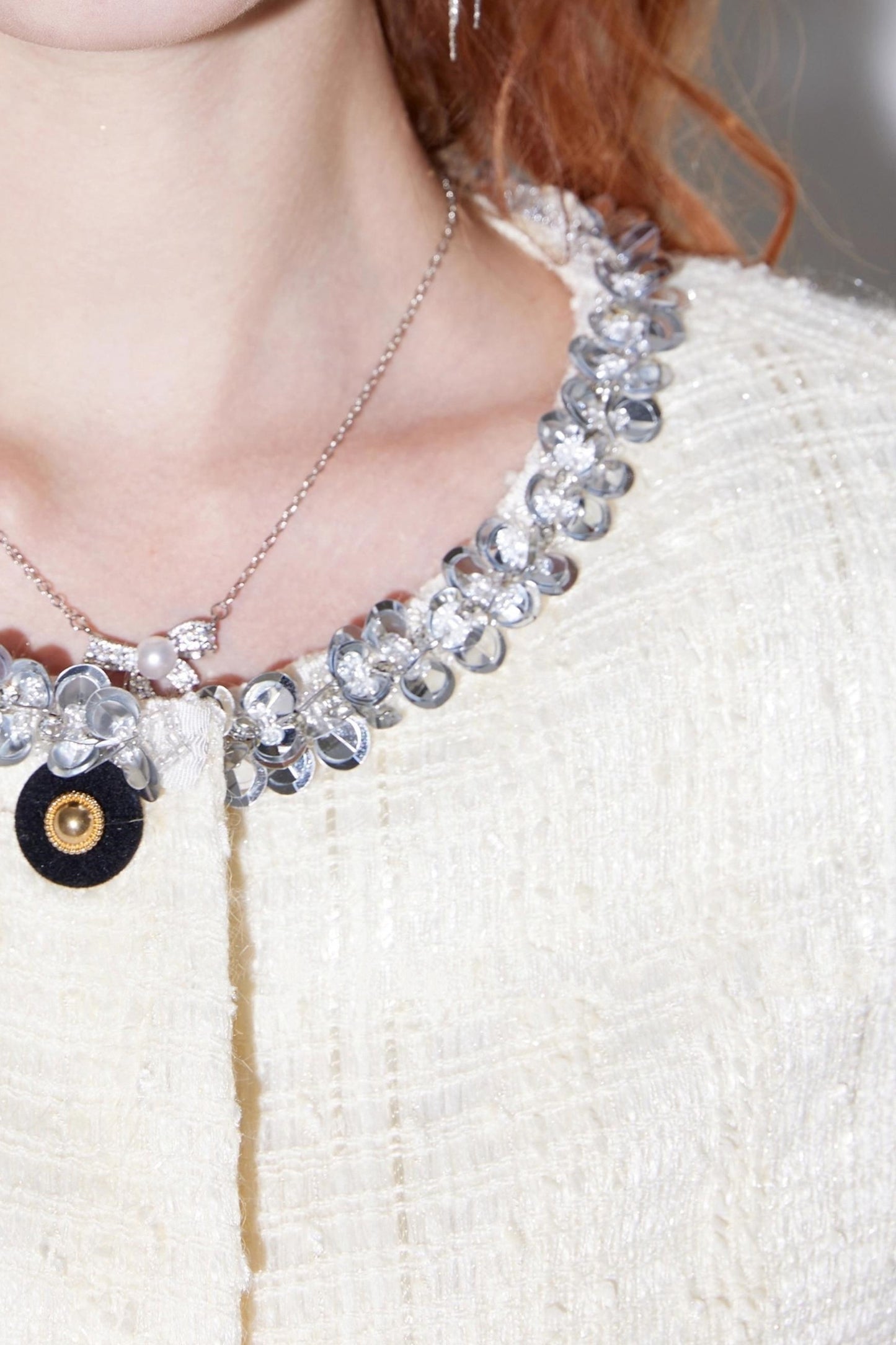 Shiny Beaded Silk Short Sleeve Cardigan