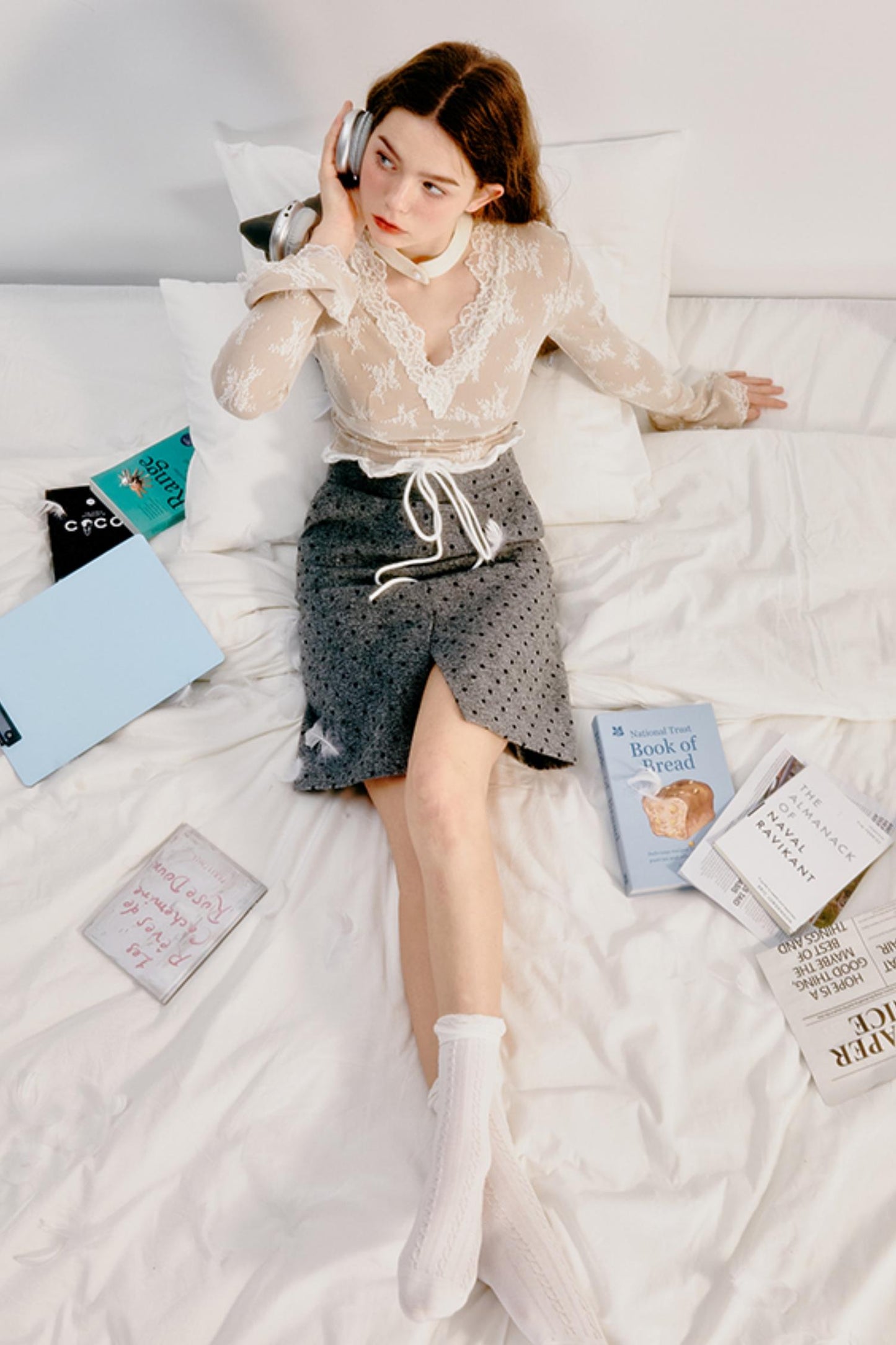 Lace-Trimmed Fleece Knit Top