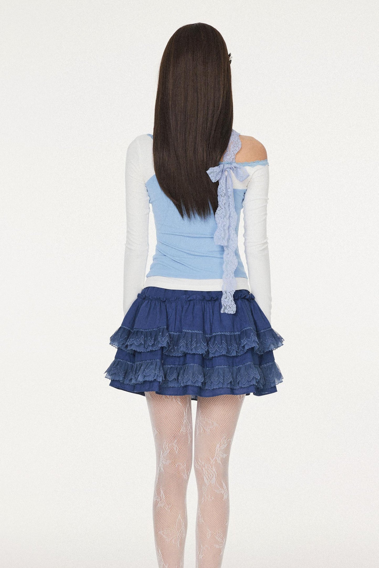 Blue Lace Ruffle Skirt