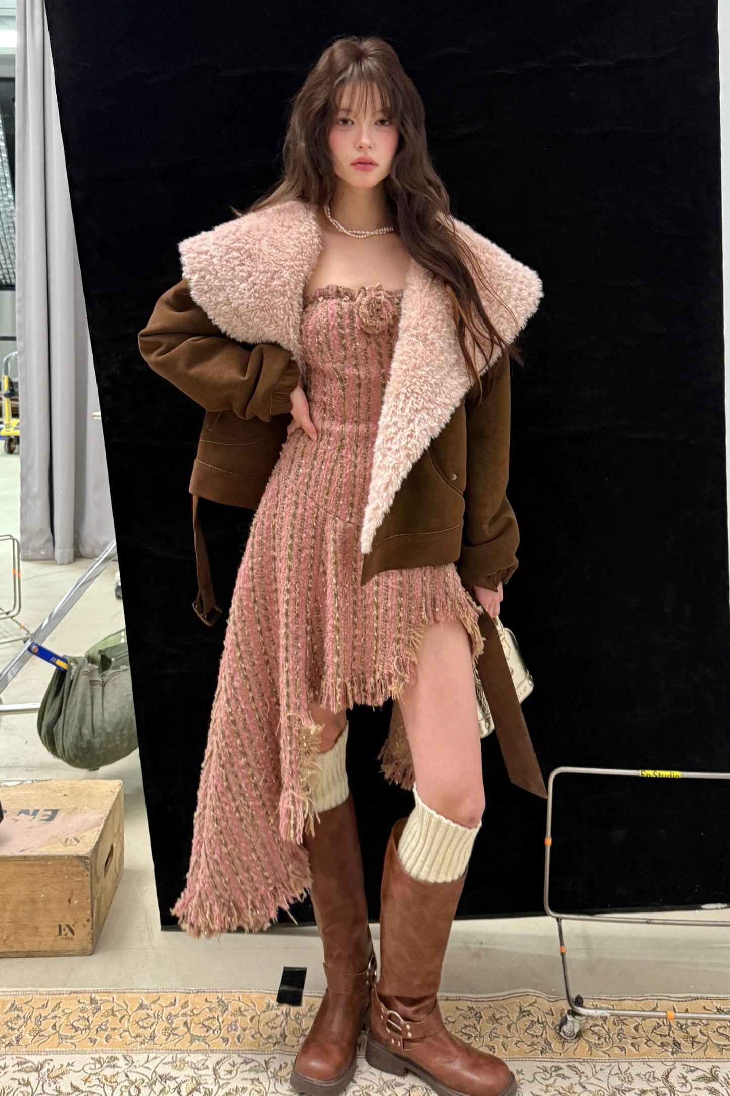 Retro Chic Wool Tweed Bustier Dress