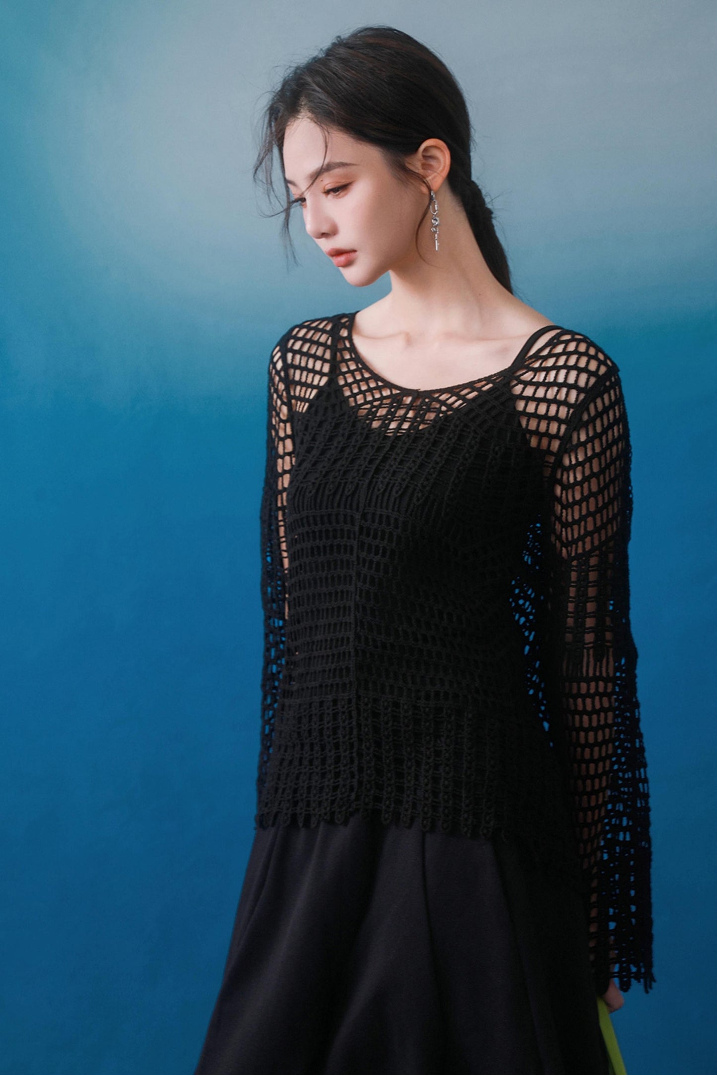 Summer Black Fishing Net Tee Set
