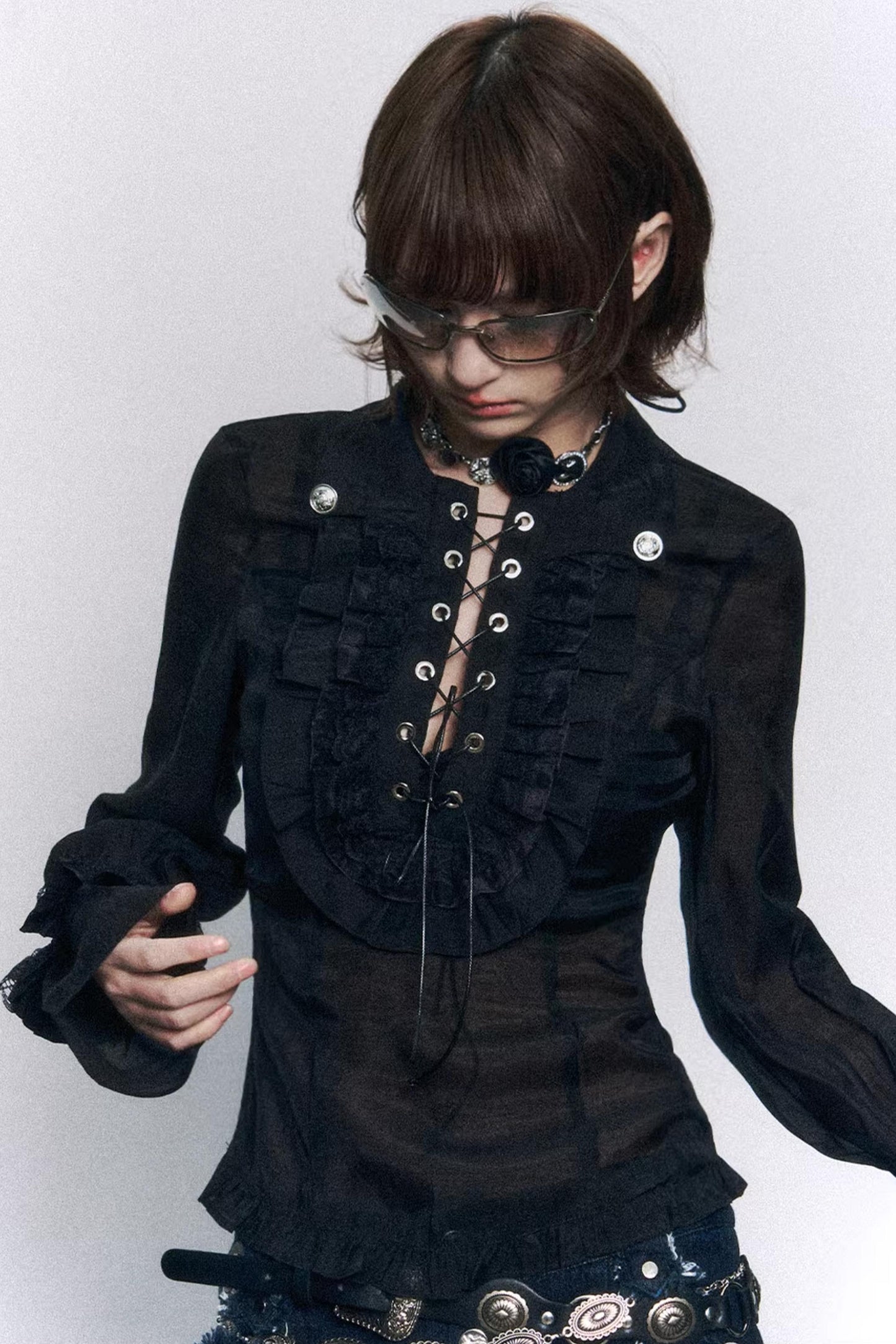 Retro Lace Ruffle Shirt