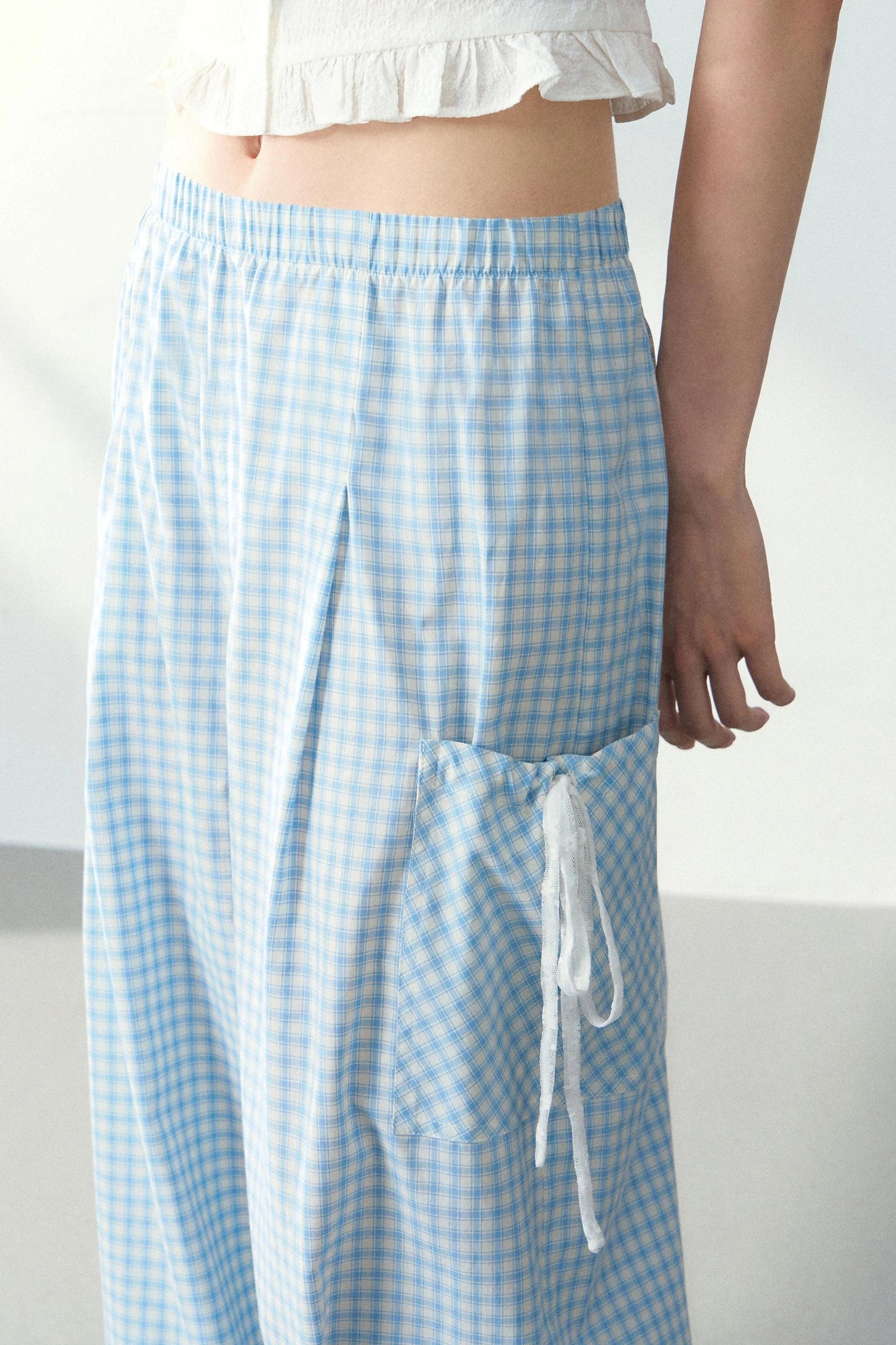 Blue Plaid Off-Shoulder Top Set-Up