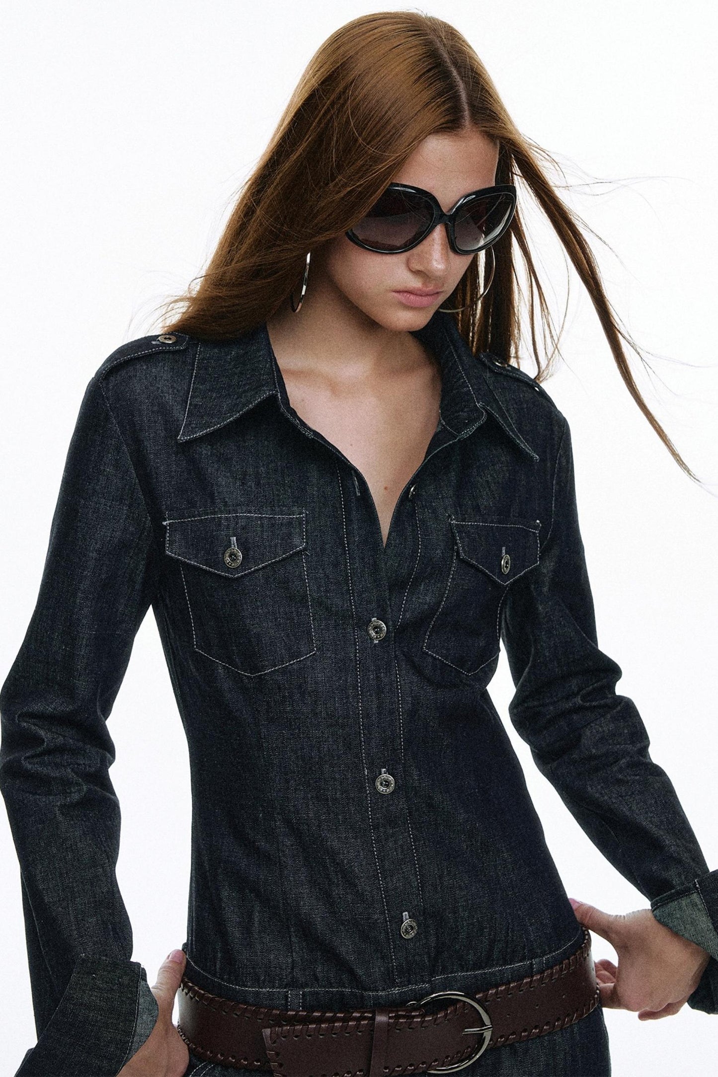 Vintage Denim Shirt Dress With Belt Set-Up