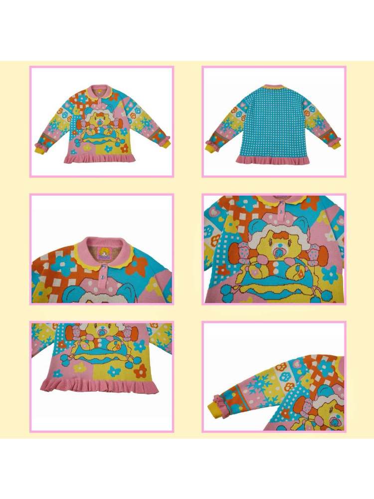 인형 칼라 루즈 대조 색상 니트 스웨터