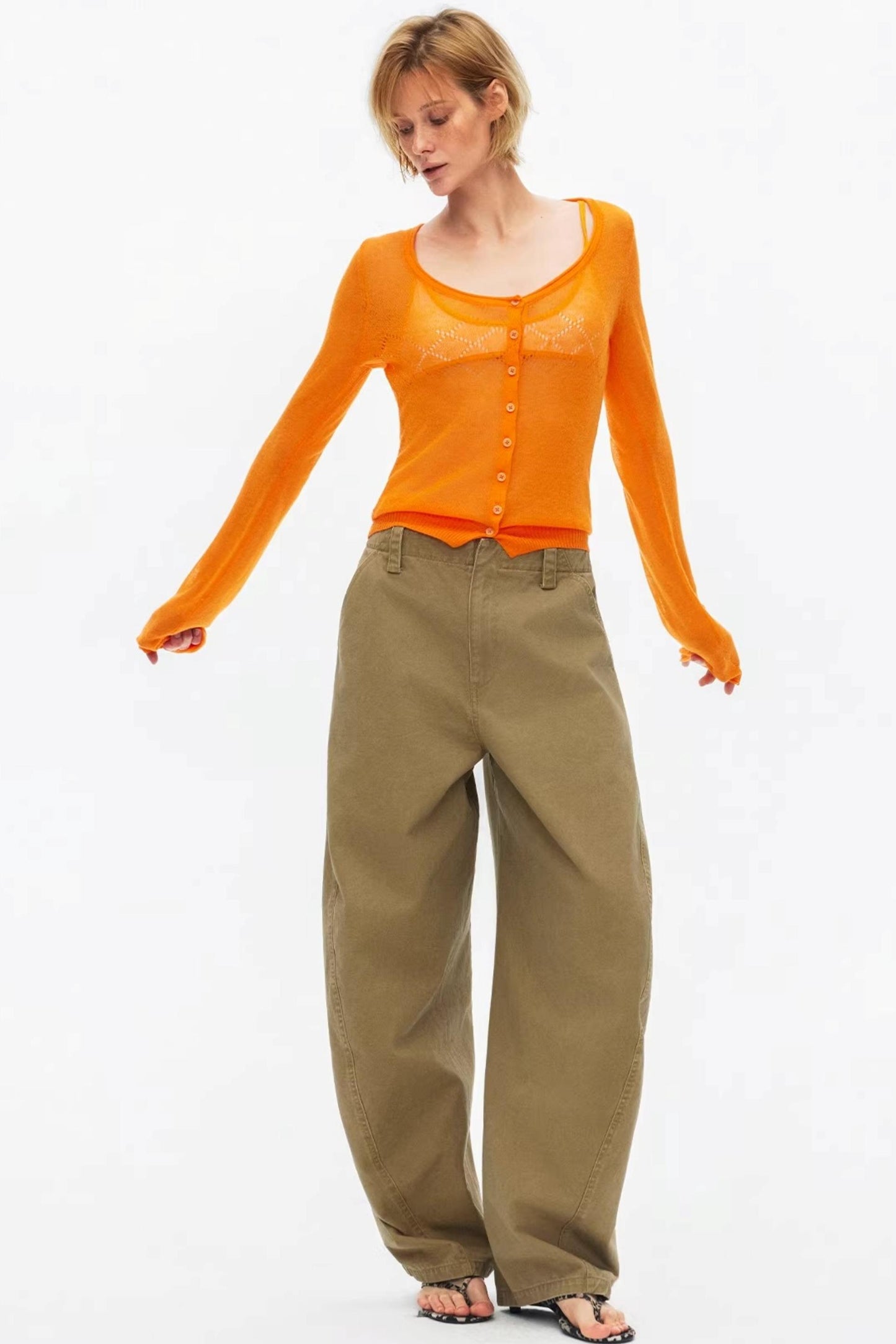 Silk Wool Hollow-Out Cardigan Top