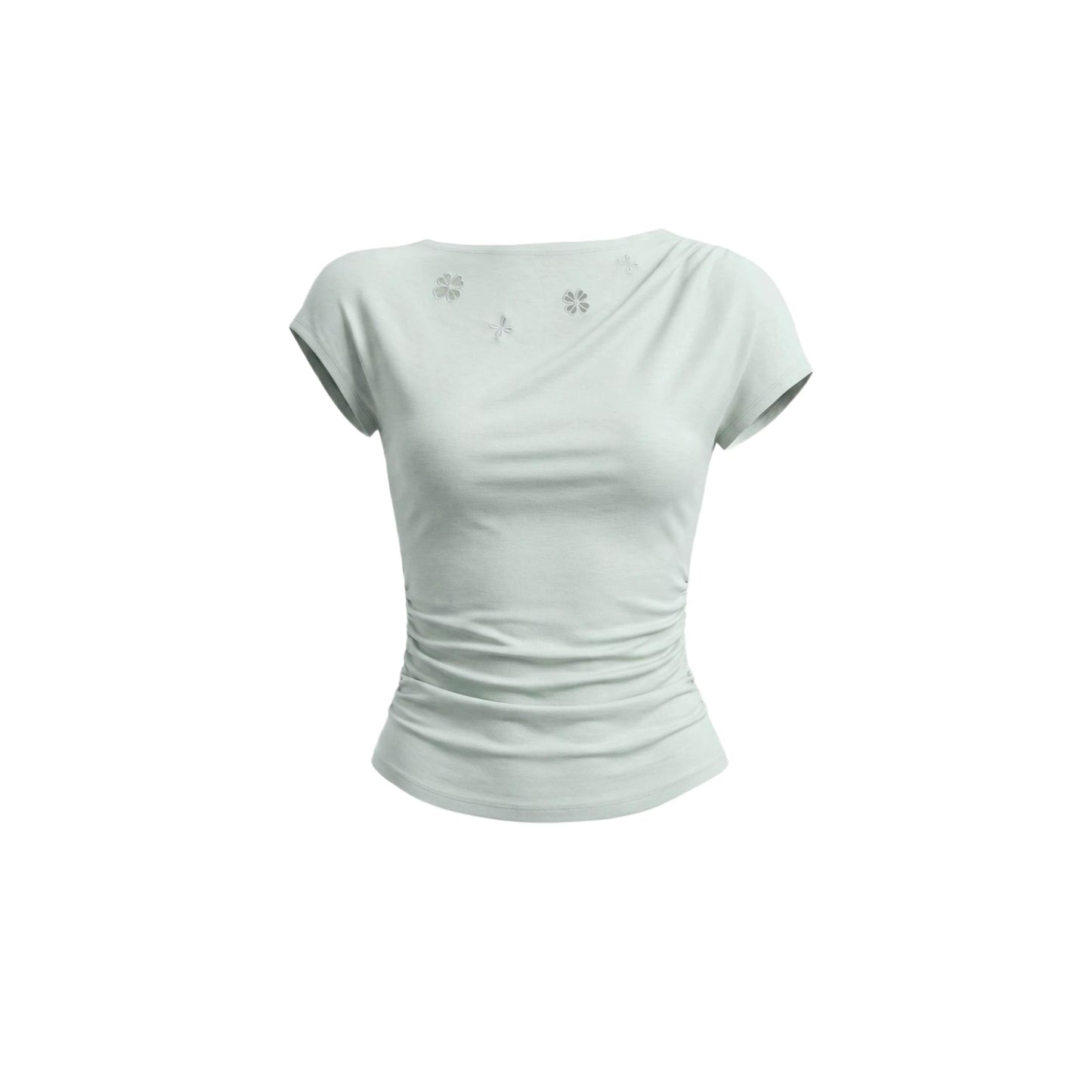 Maglia con ricamo traforato e maniche ad aletta