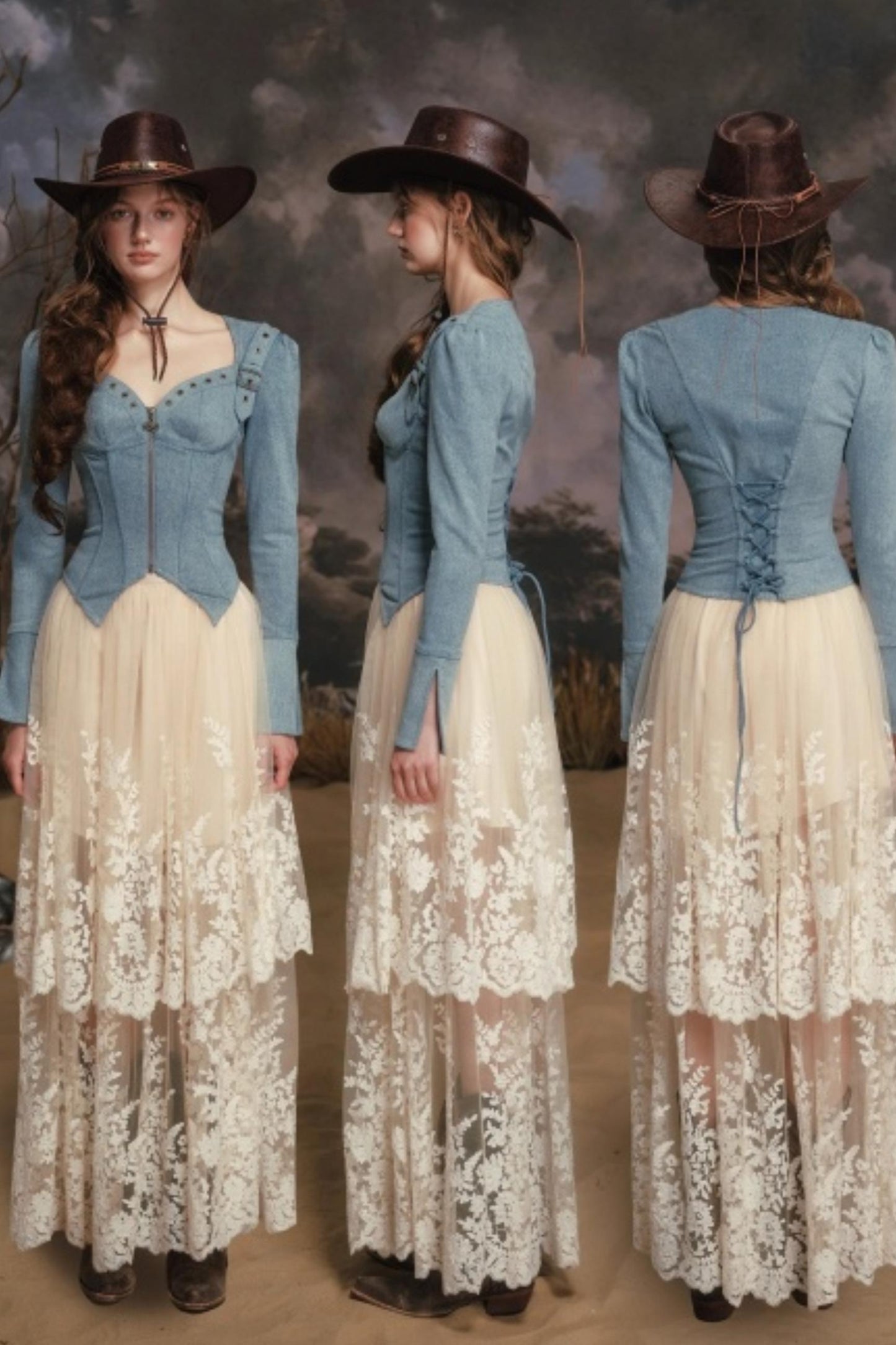 Denim Slim-Fit Jacket Skirt Set-Up