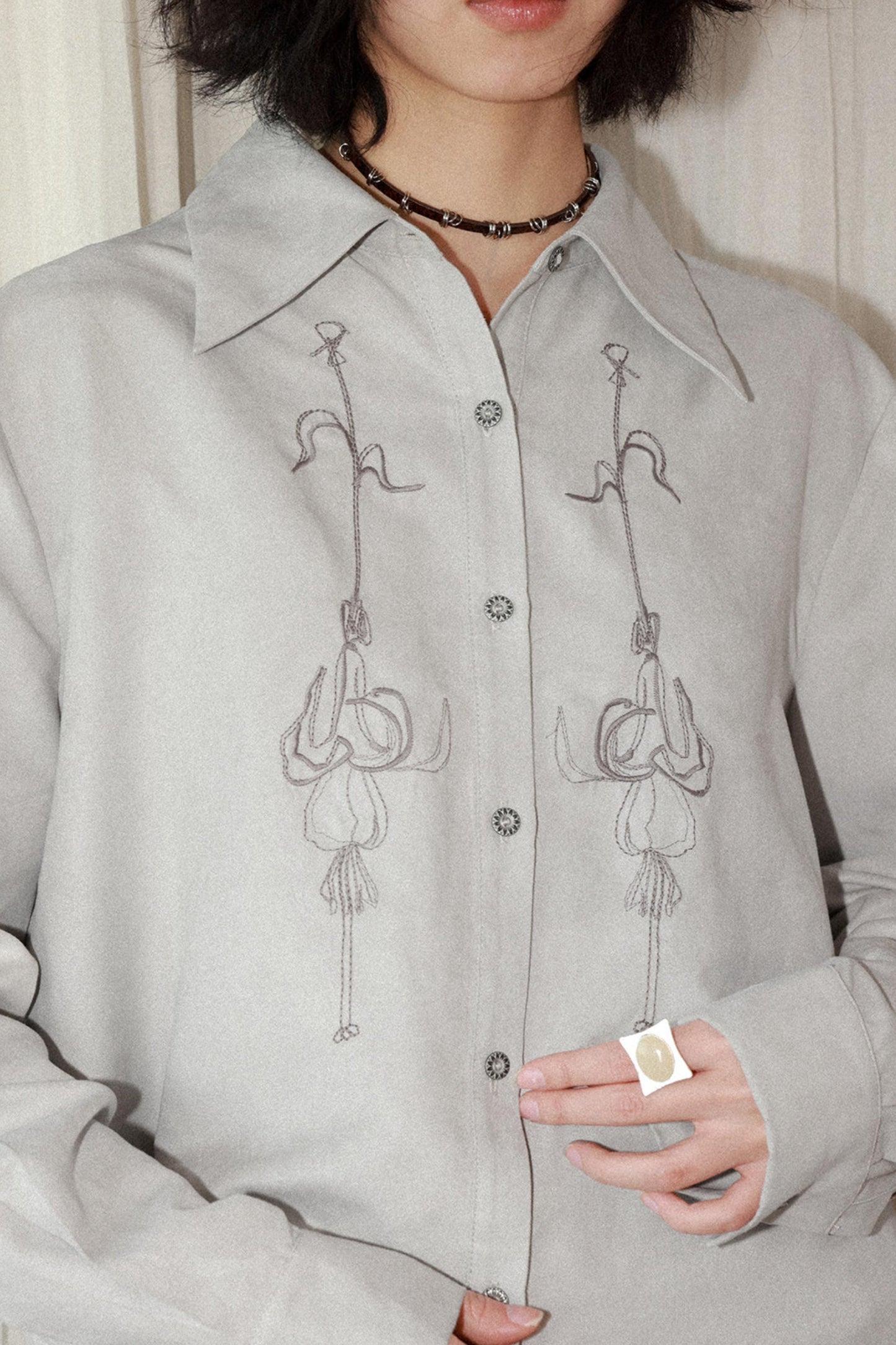 Suede Embroidered Lantern Shirt