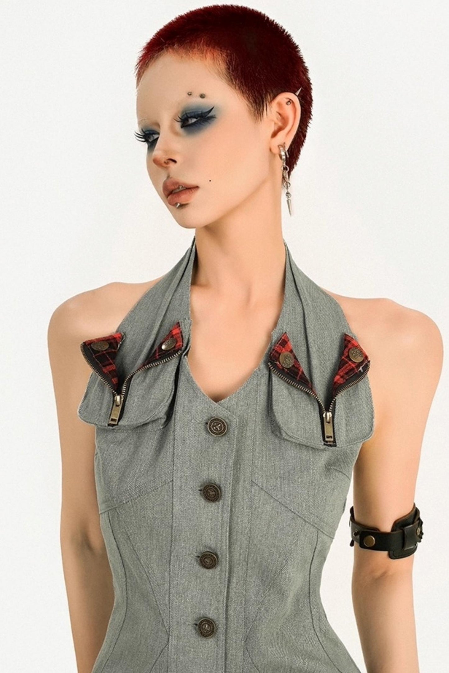 Original Punk Style Retro Short Halterneck Slim Vest