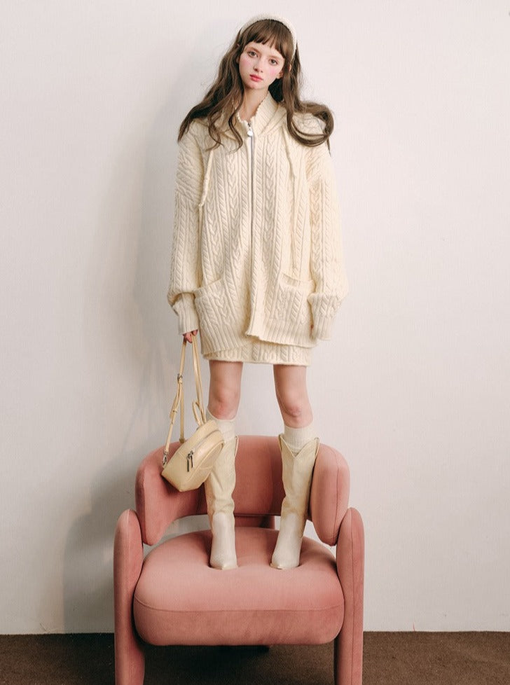 Bunny Ohren Kapuzen Strickjacken Set