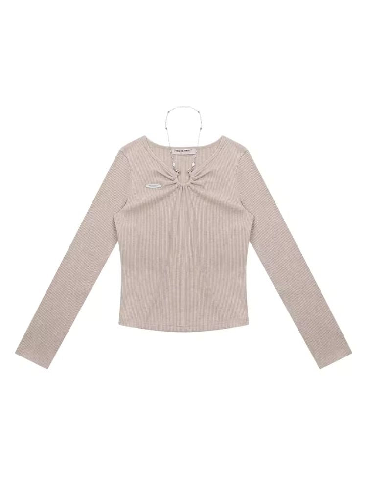 Slim thin chain neck knit sweater