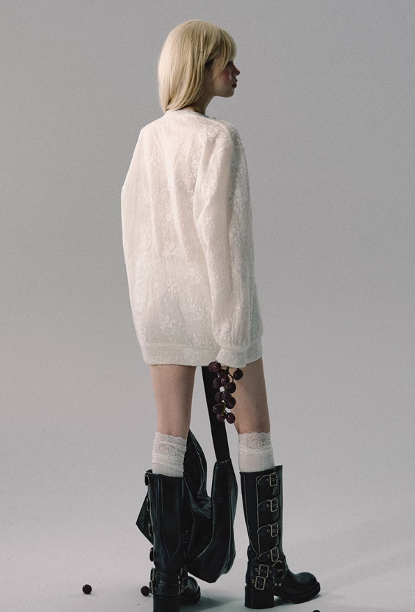 레트로 프린트 두꺼운 바늘 질감 스웨트셔츠