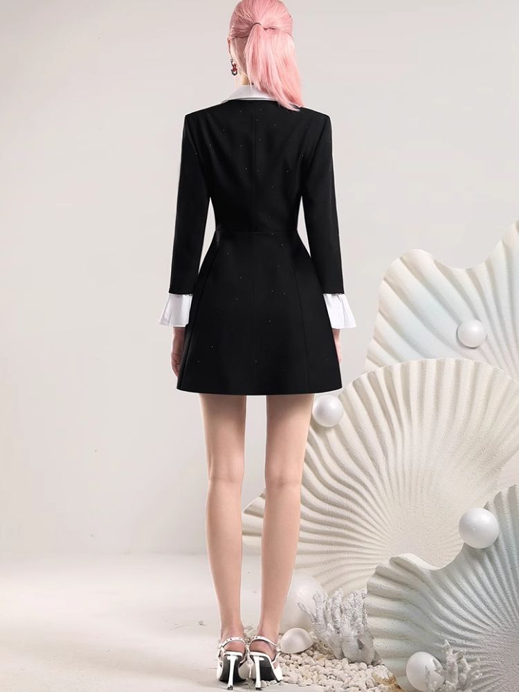 Fake two pieces shirt neckline small black dresses