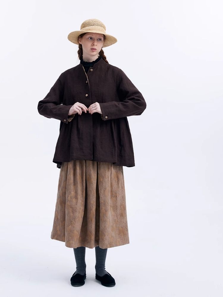 Dunkel Jacquard khaki Baumwoll-Leinen Halbrock