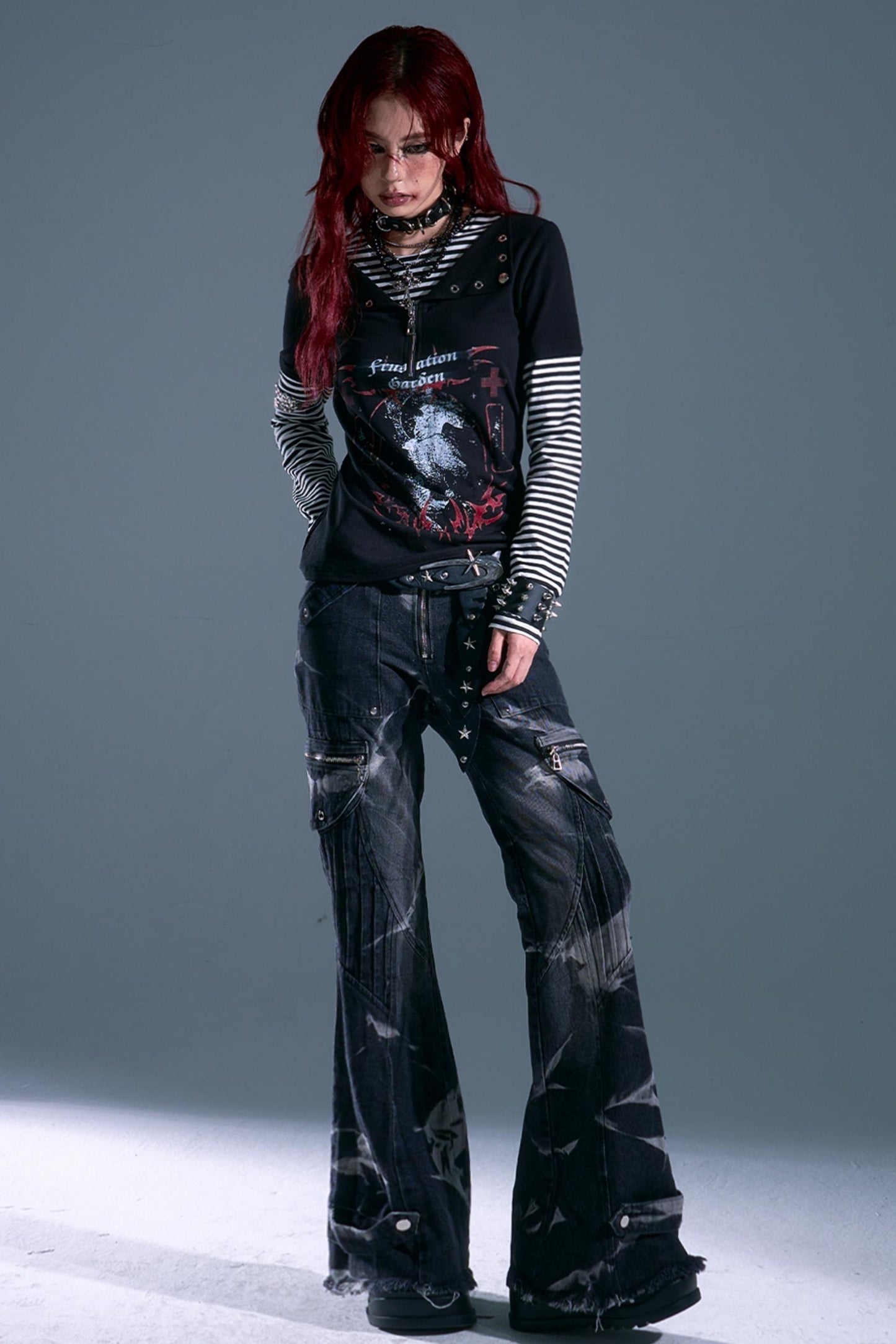 Punk Street Striped Print Long Sleeve Top