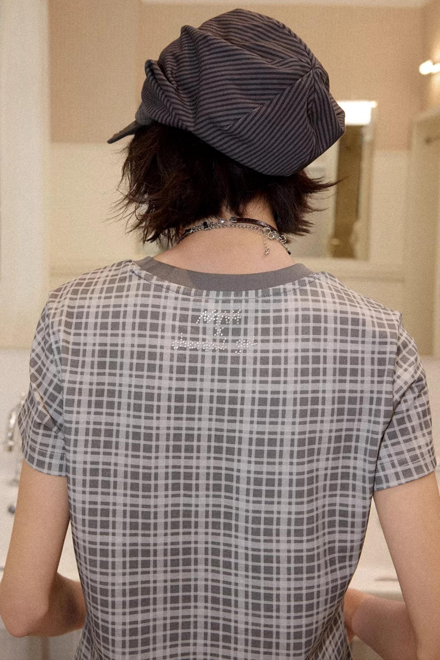 Portrait Plaid Rhinestone Top