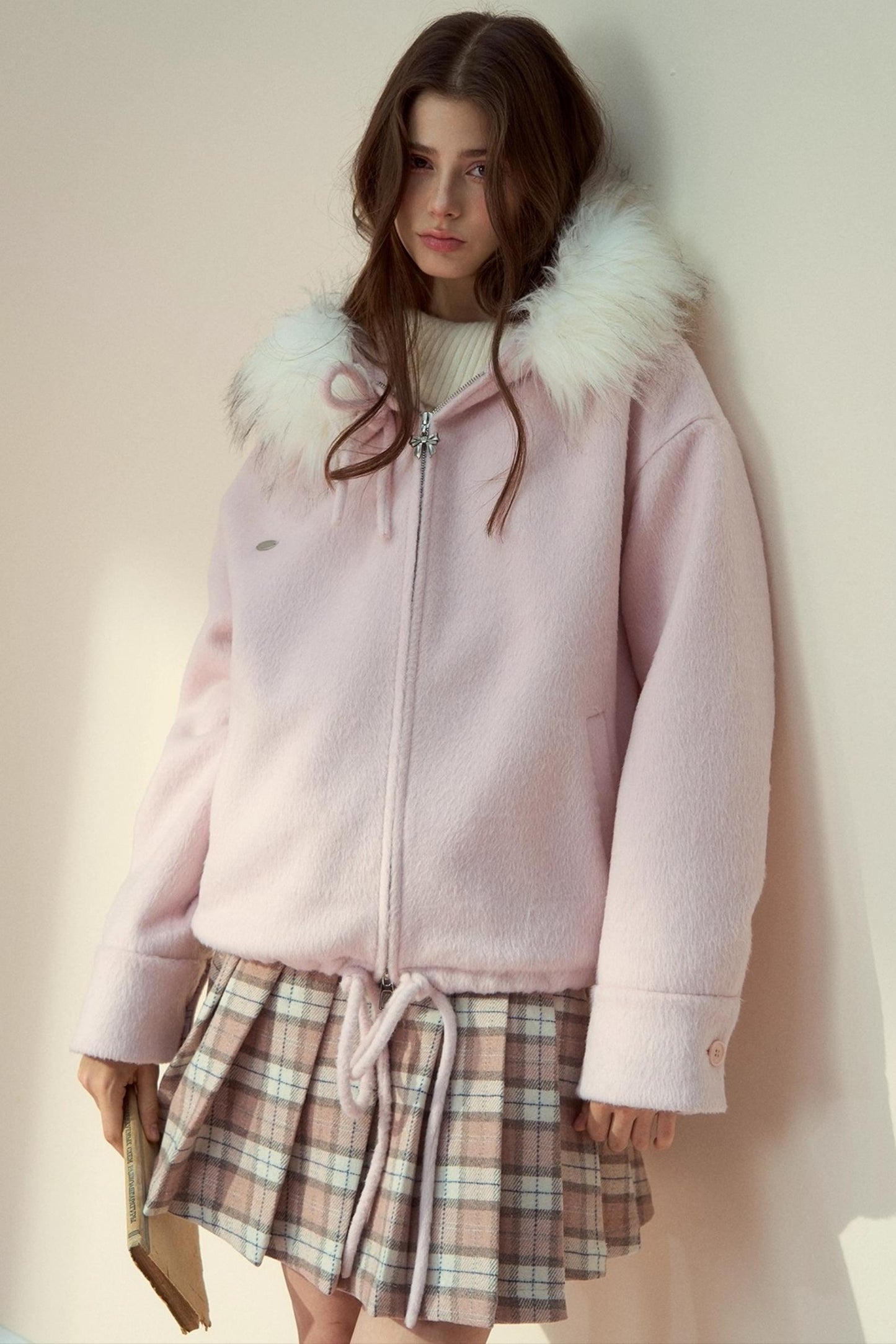 Pink Plaid Wool Skirt