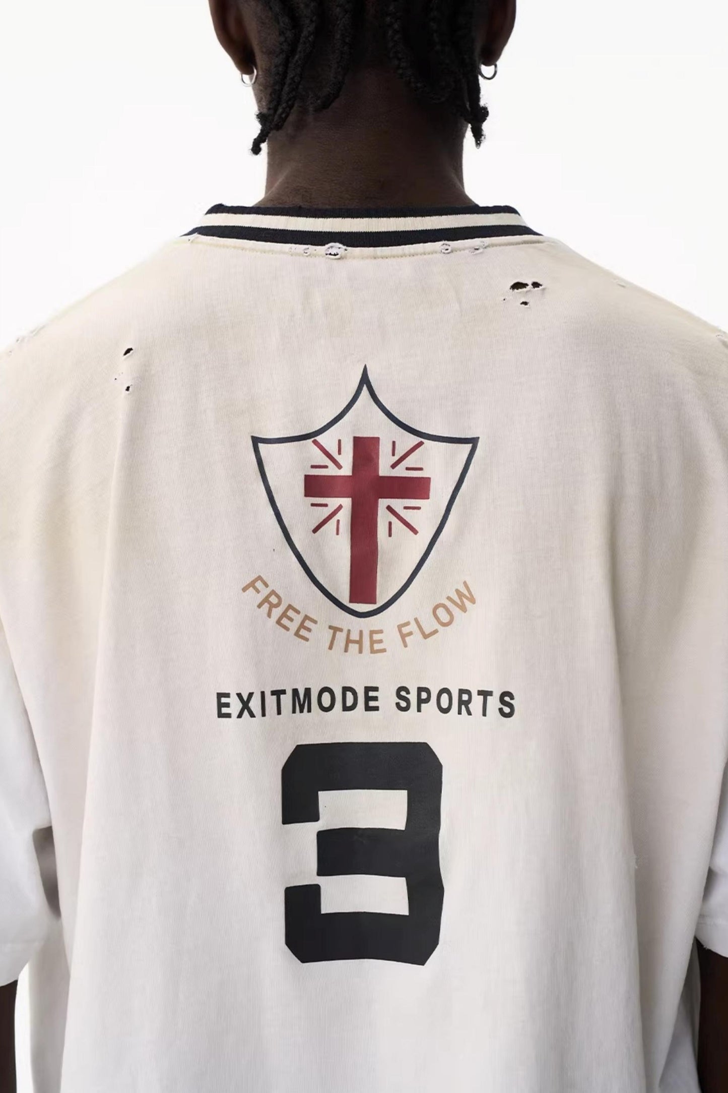 Two-Color Distressed V-Neck Top