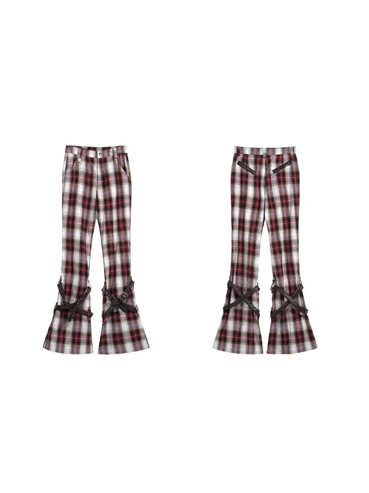Niche retro plaid wide leg pants