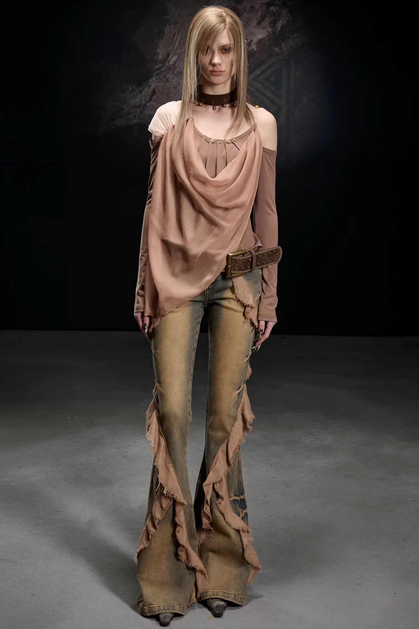 Chiffon-Patchwork-Bluse mit asymmetrischem Schnitt