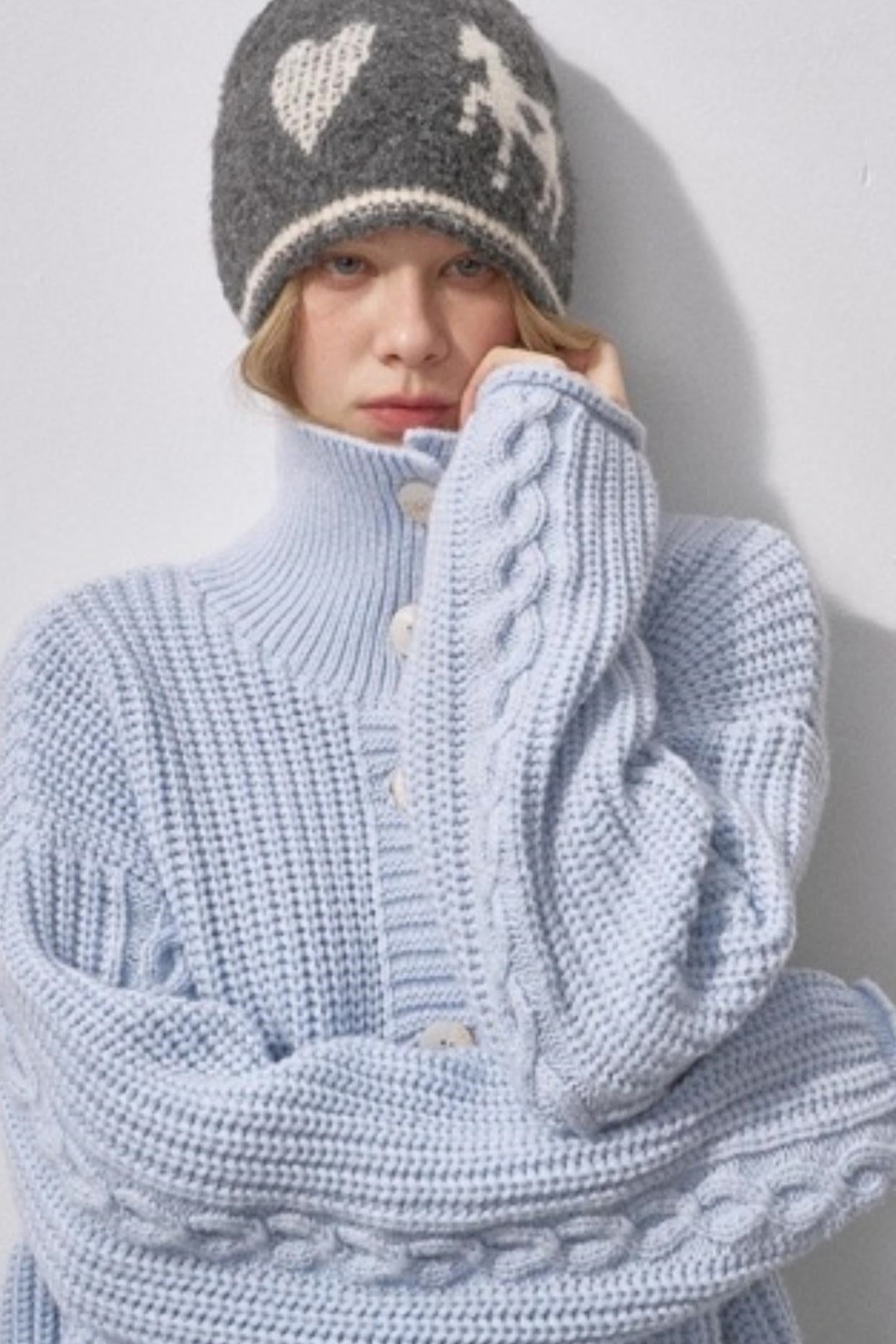 Thick Cable Knit Turtleneck Cardigan