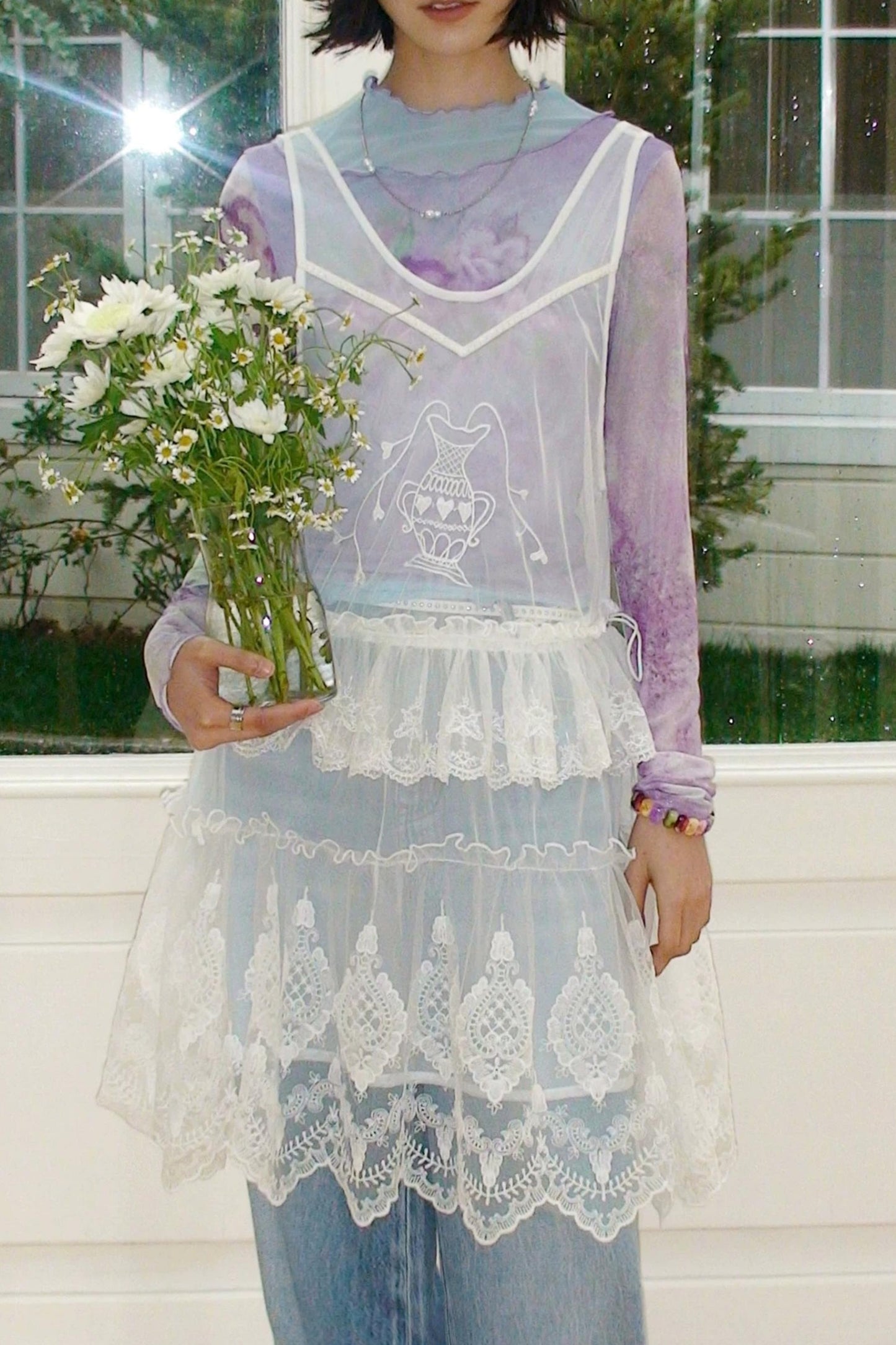 Veil Embroidery Lace Cover Up Dress