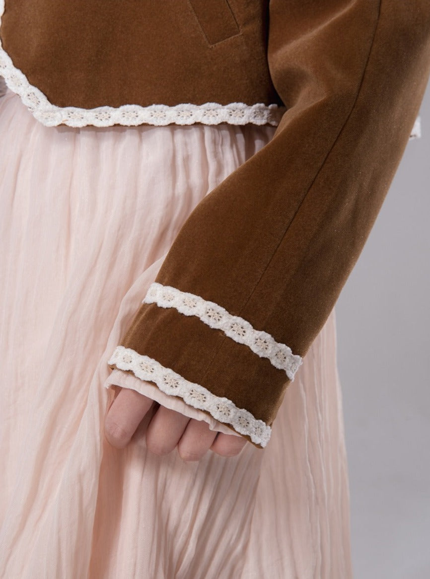 패치워크 벨벳 짧은 재킷