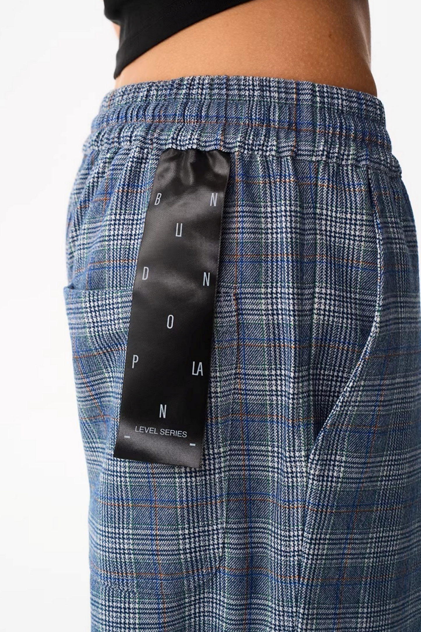 Blue Plaid Wide-Leg Pants