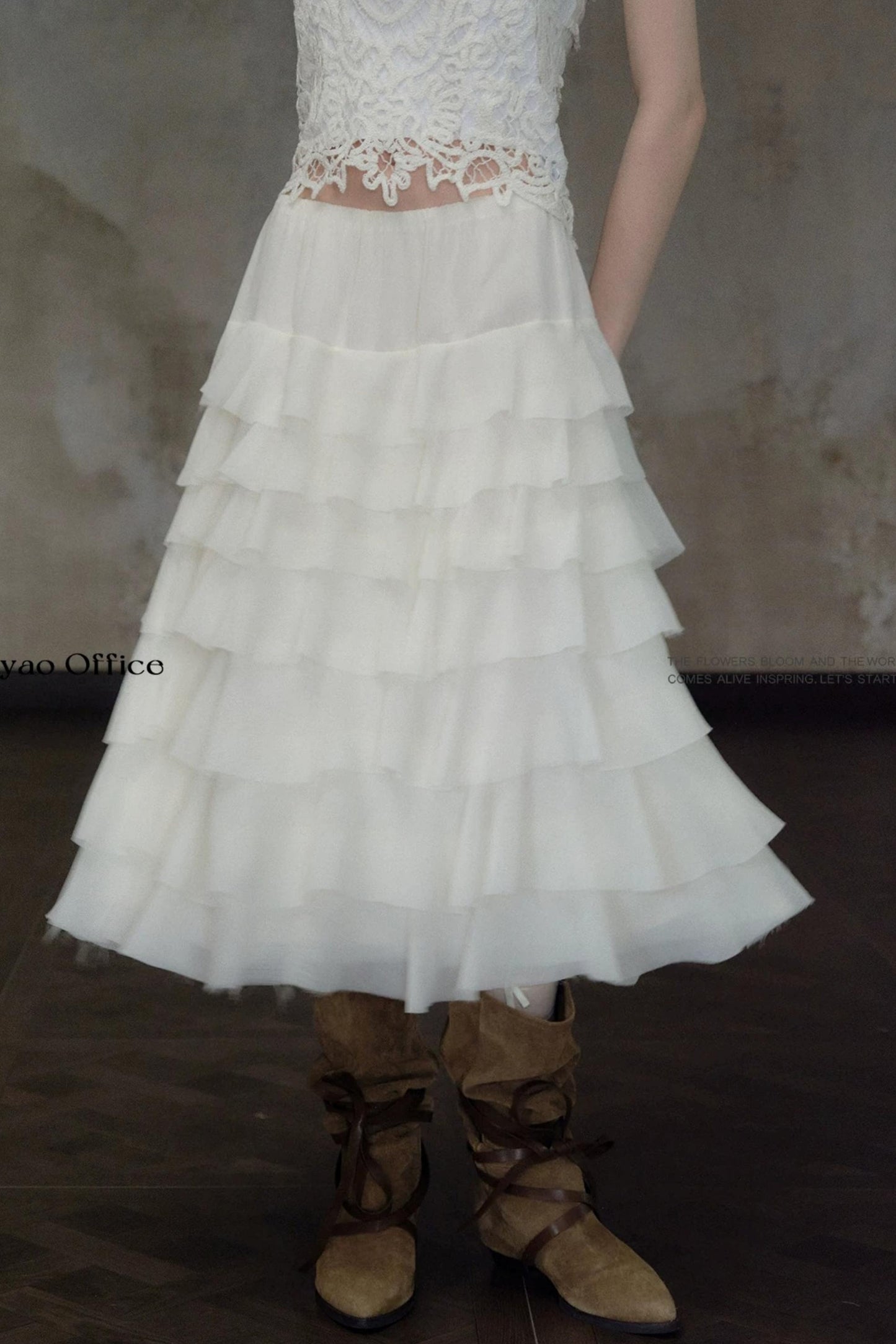 Embellished Lace Vest and Ruffle Skirt Set-Up