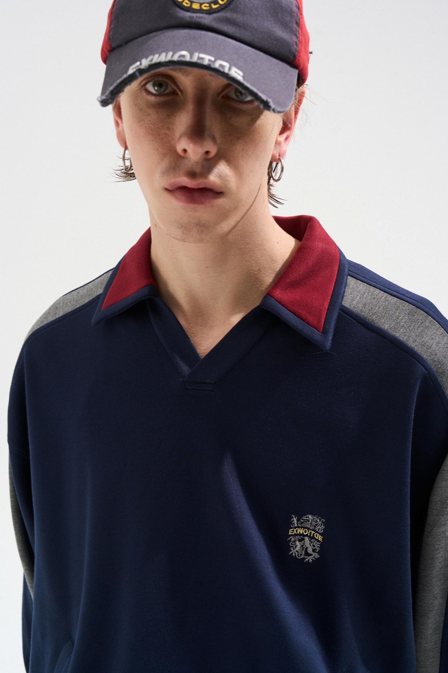 Contrasting Long Sleeve Polo Sweatshirt