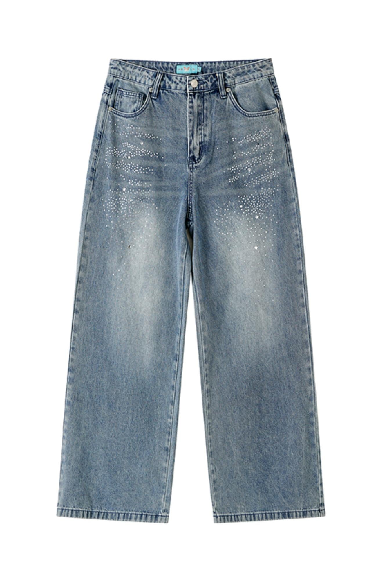 Light Blue Retro Wide-Leg Jeans