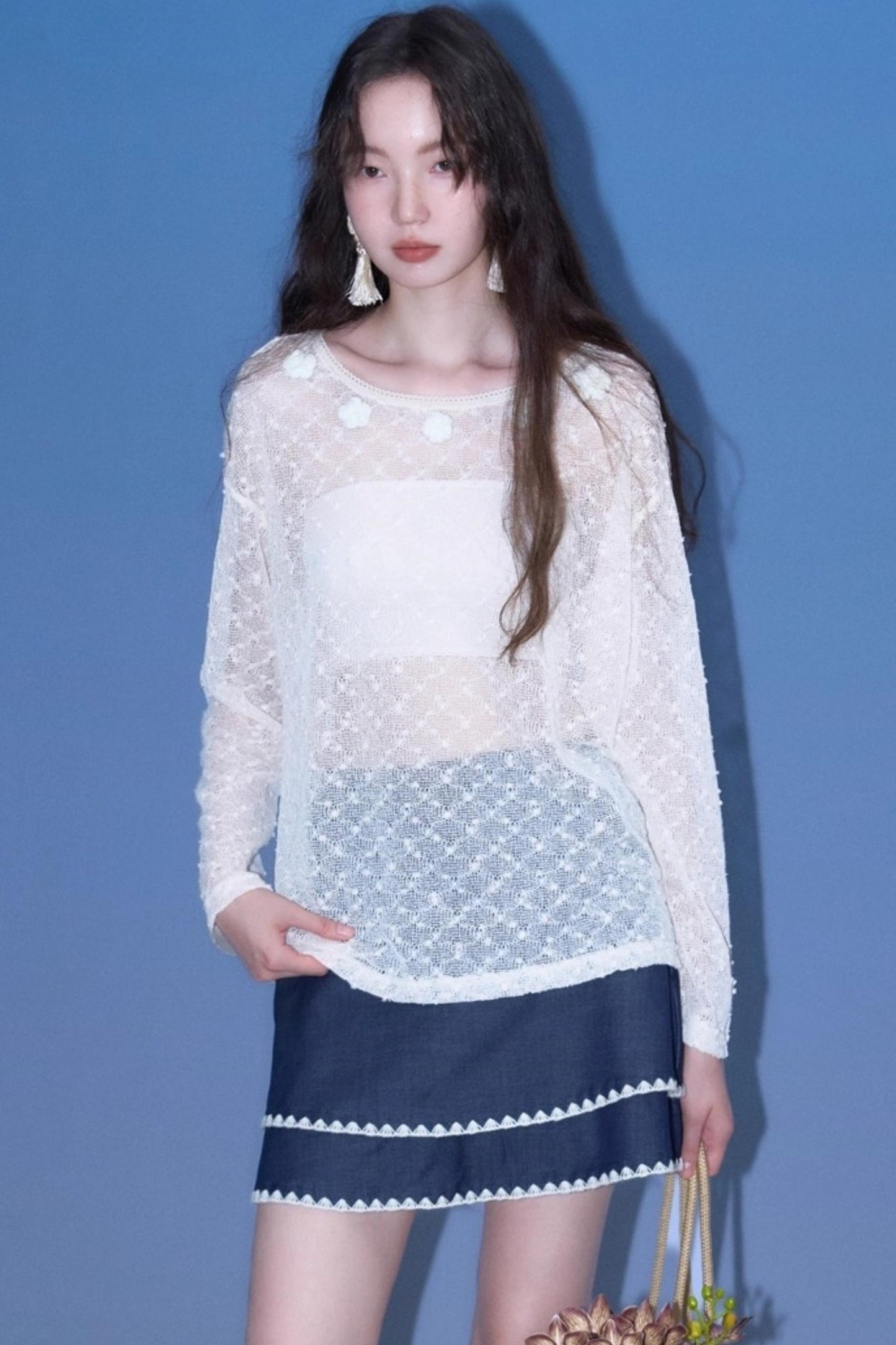 Island Tea Flower Embroidered Top & Skirt Set-Up