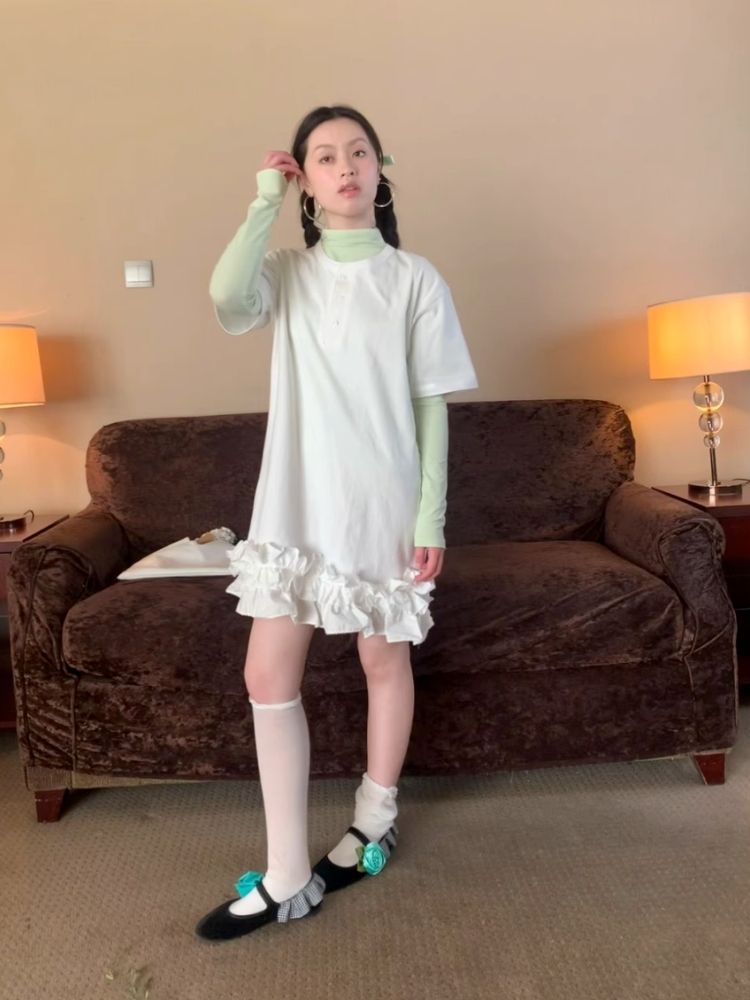 레이스 티셔츠 드레스