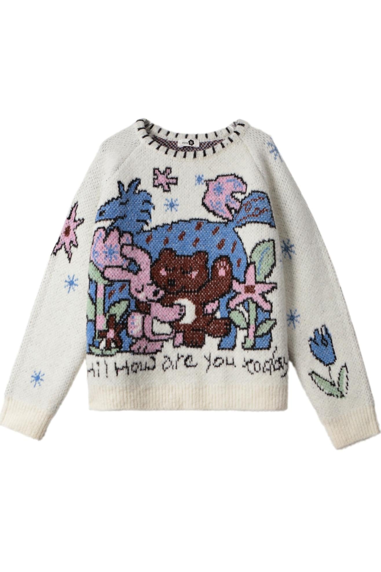 Plush Animal Jacquard Sweater