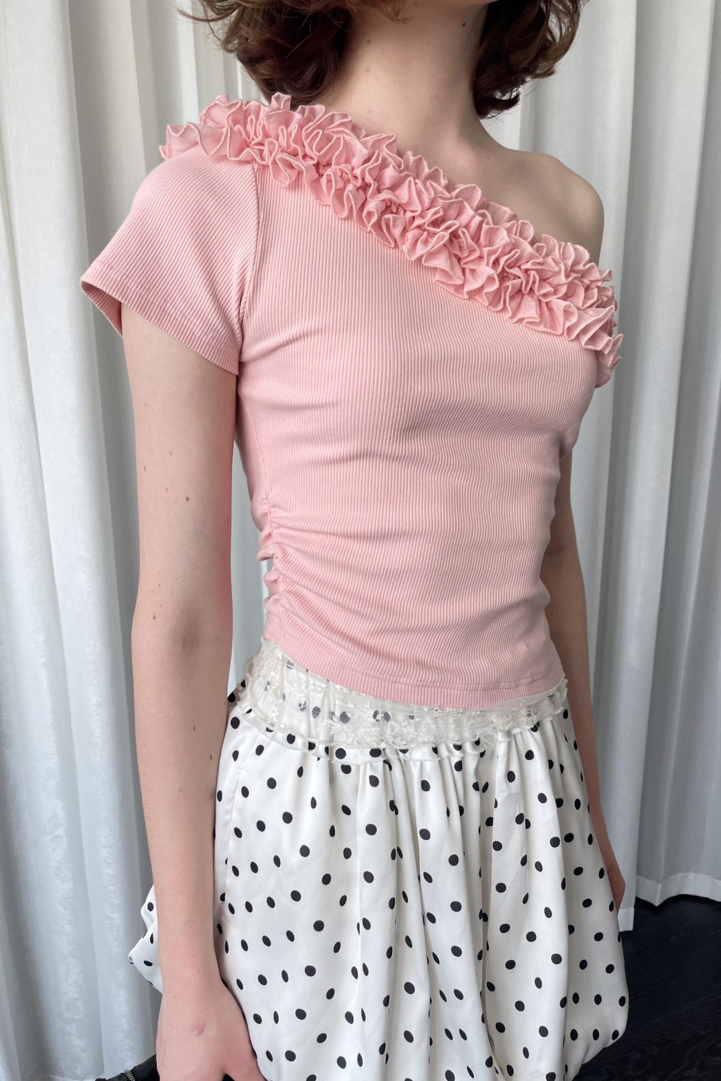 Pink Lace Neck Tee